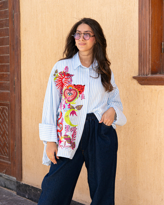Stay Cool In Baby-Blue Shirt